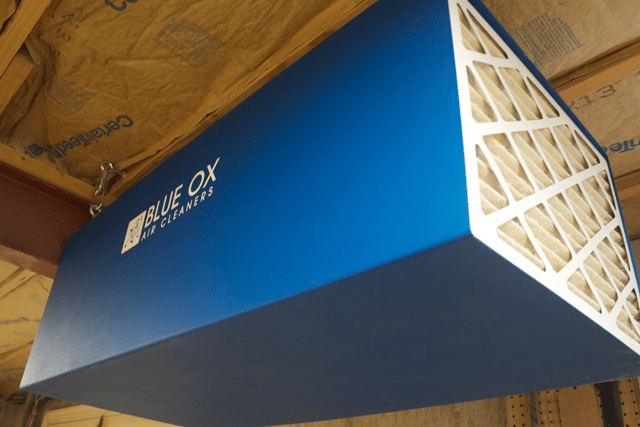 CleanLeaf OX1100 operating as secondary filtration system in woodworking shop.