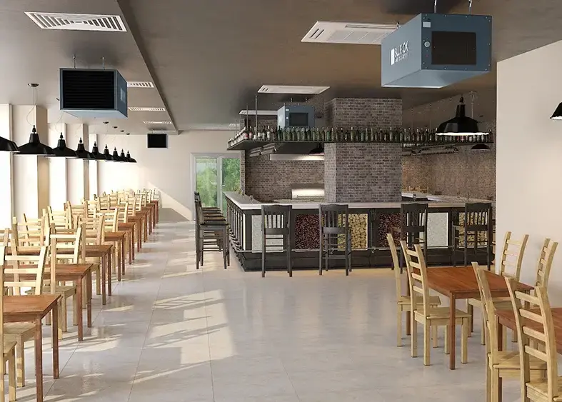 Commercial air filtration system installed in retail space to improve indoor air quality for customers and staff