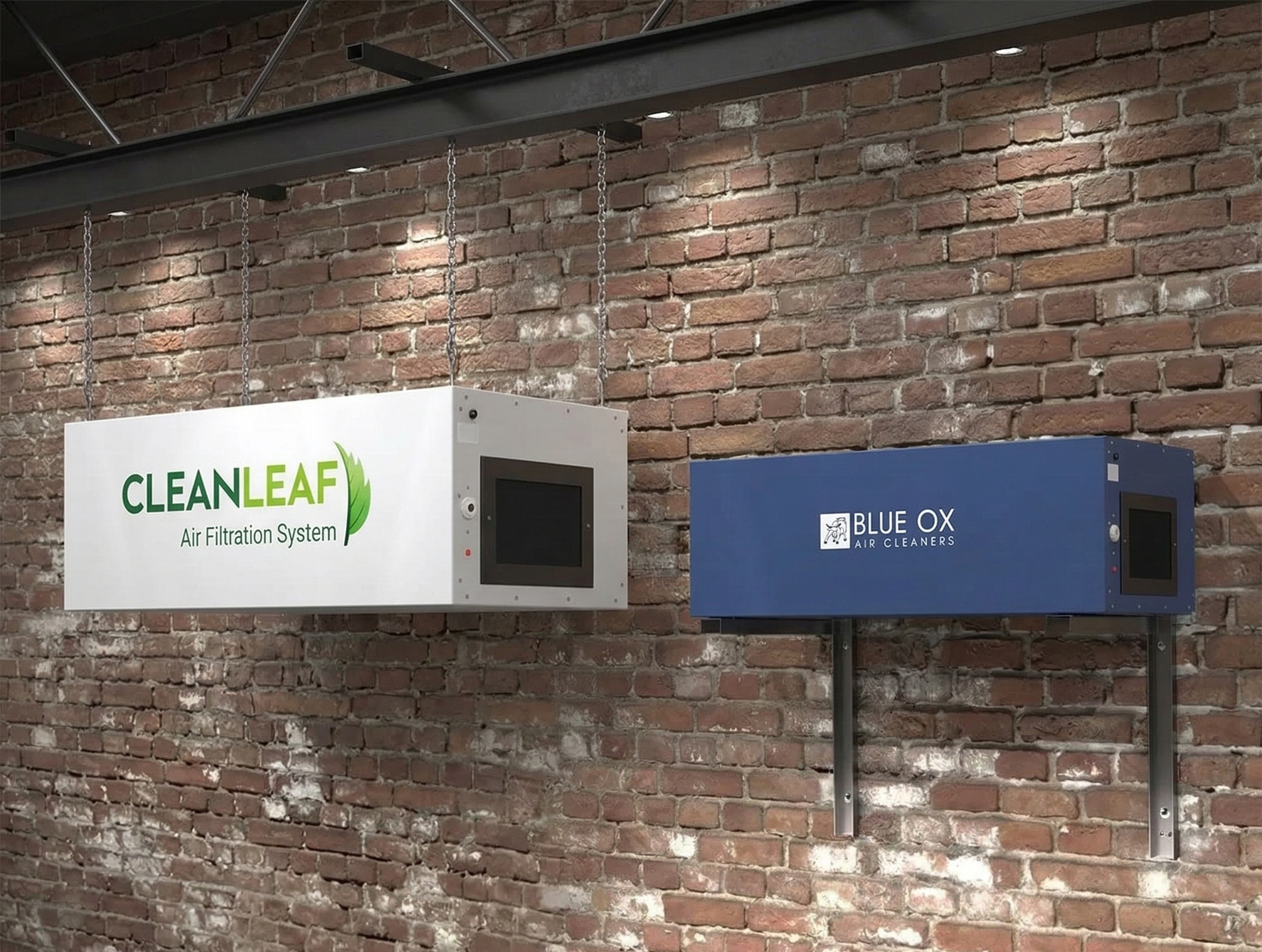 CleanLeaf and Blue Ox air filtration systems installed in a commercial space to improve air quality.